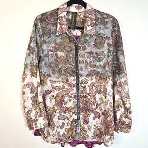 Aratta Silent Journey Shirt Women's M Mixed Paisley Velvet Burnout Boho Chic